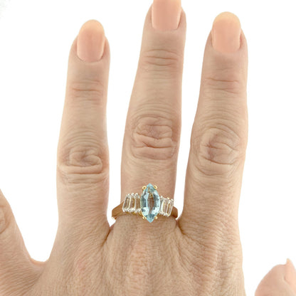 Vintage Ring Genuine Blue Topaz and Clear Swarovski Crystals 18kt Gold Plated R2604 - Limited Stock - Never Worn