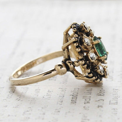 Vintage Ring Emerald and Clear Austrian Crystals Cocktail Ring or Birthstone Ring 18kt Antique Womans Jewelry Rings - LIMITED SUPPLY