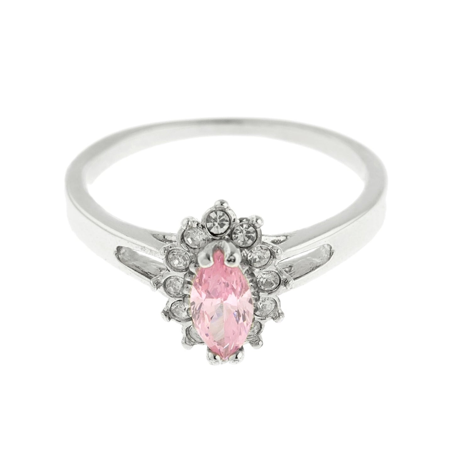 Vintage Ring Pink Tourmaline Cubic Zirconia and Clear Swarovski Crystals 18kt White Gold Silver  #R1314 - Limited Stock - Never Worn