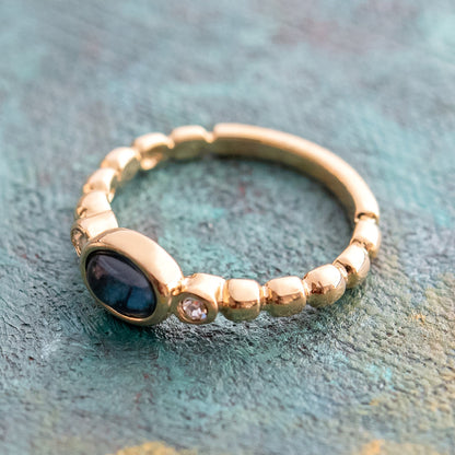 Vintage Ring Sapphire Cabochon and Clear Swarovski Crystal Ring Antique Womans Jewlery Handmade Rings R2683 - Limited Stock - Never Worn