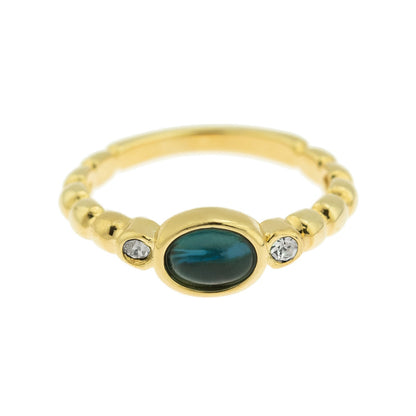 Vintage 1980s Sapphire Cabochon and Clear Austrian Crystal 18k Yellow Gold Electroplated Ring - Made in USA jewelry image 1