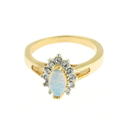 Vintage Ring Genuine Pinfire Opal Ring Engagement with Clear Swarovski Crystals October Birthstone Womans Jewlery #R1314 - LIMITED SUPPLY