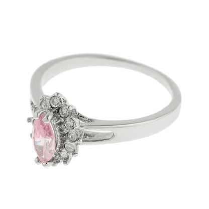 Vintage Ring Pink Tourmaline Cubic Zirconia and Clear Swarovski Crystals 18kt White Gold Silver  #R1314 - Limited Stock - Never Worn