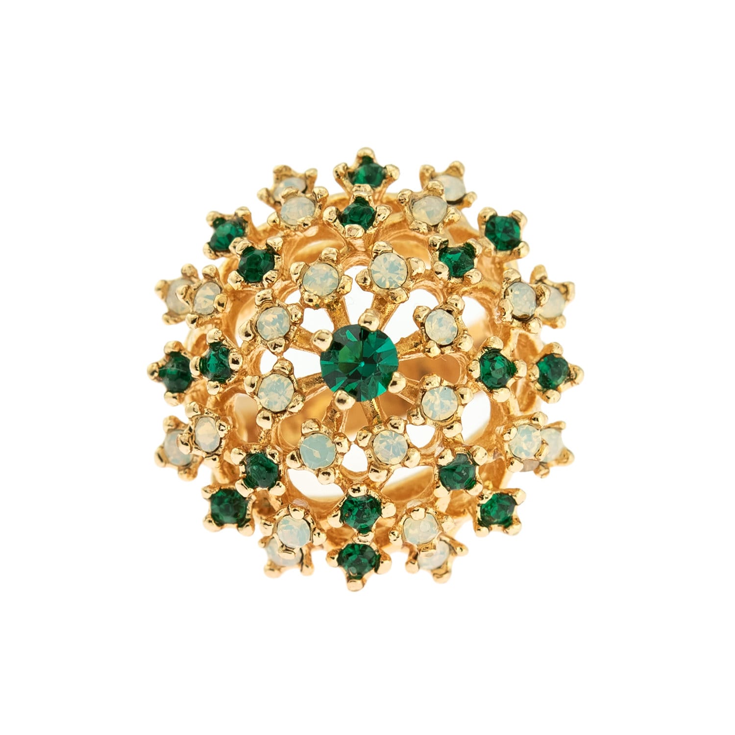 Vintage Ring Emerald Swarovski Crystal and Pinfire Opal Burst Ring 18k Gold  R195 - Limited Stock - Never Worn
