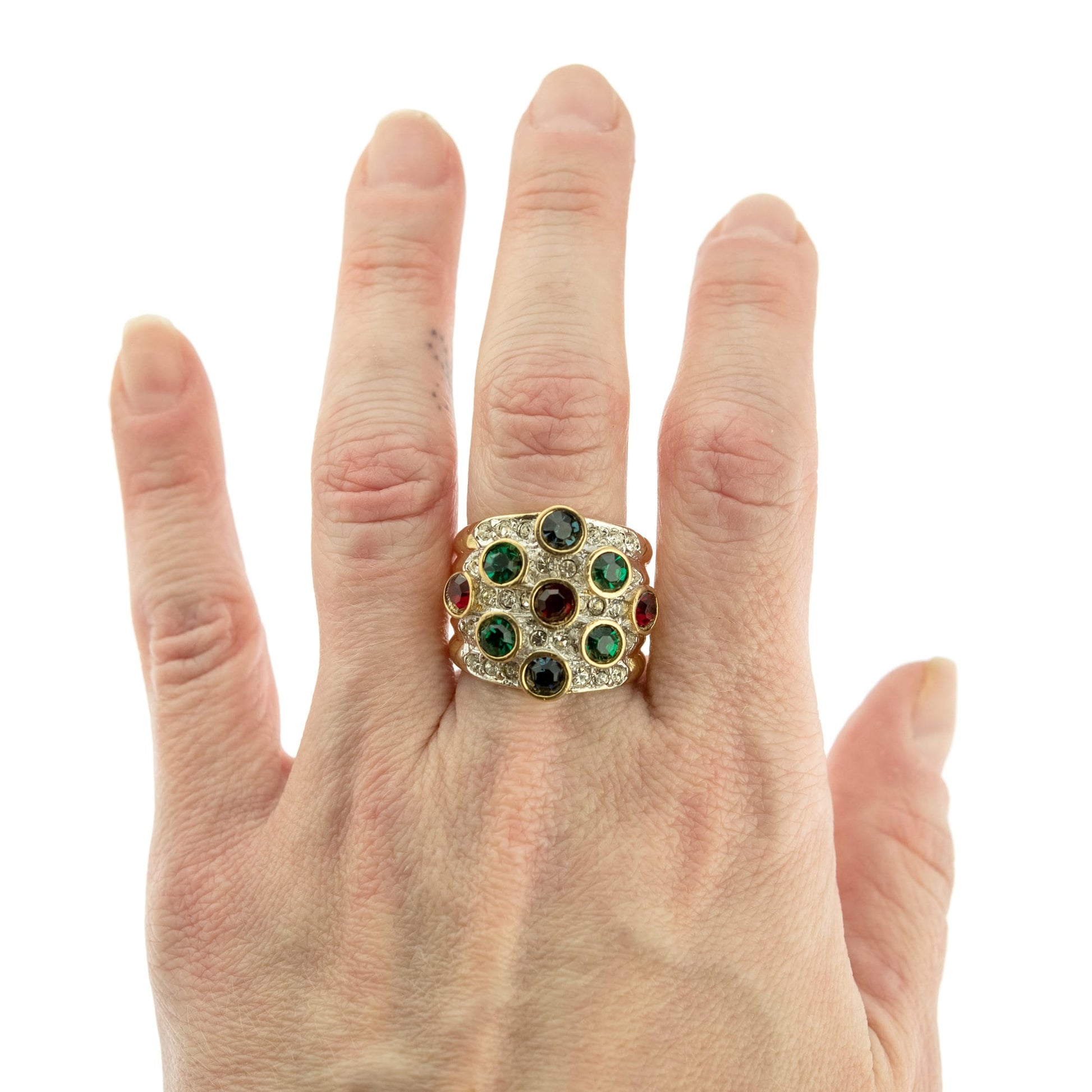 Vintage Ring Pave Multi Color and Clear Swarovski Crystal Ring 18k Gold  R3111 - Limited Stock - Never Worn
