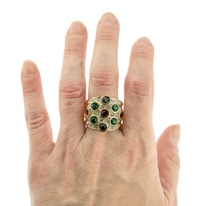 Vintage Ring Pave Multi Color and Clear Swarovski Crystal Ring 18k Gold  R3111 - Limited Stock - Never Worn