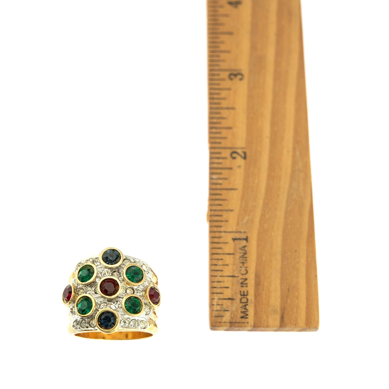 Vintage Ring Pave Multi Color and Clear Swarovski Crystal Ring 18k Gold  R3111 - Limited Stock - Never Worn