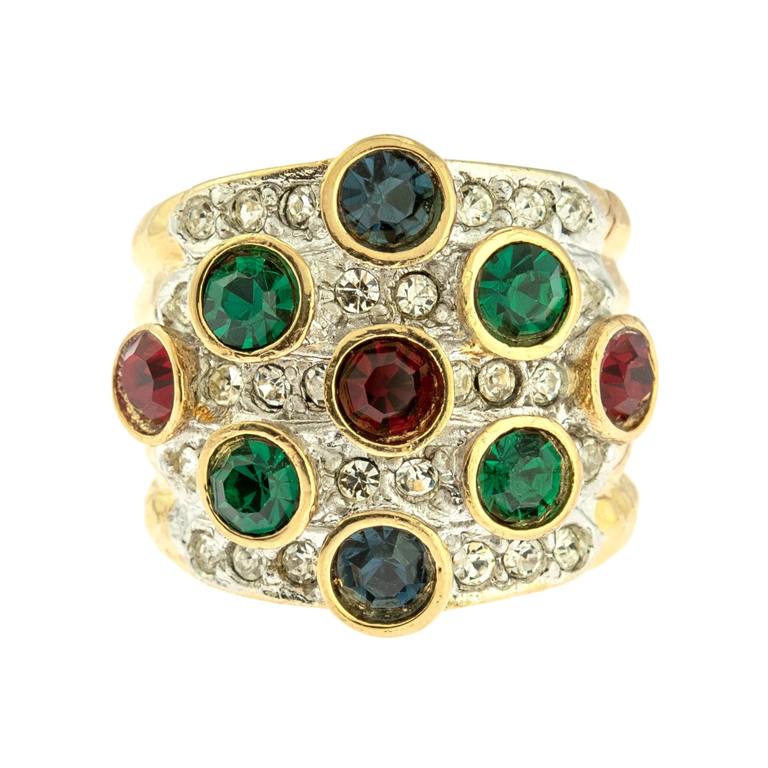 Vintage Ring Pave Multi Color and Clear Swarovski Crystal Ring 18k Gold  R3111 - Limited Stock - Never Worn