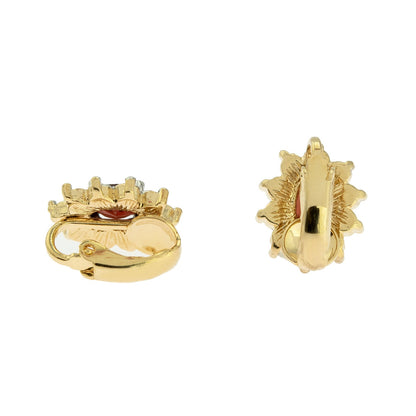 Vintage Earrings Genuine Garnet with Clear Swarovski Crystal Clip Earrings Antique Womans Jewelry E2950 - Limited Stock - Never Worn