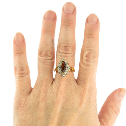 Vintage Ring Smoke Topaz and Clear Swarovski Crystals 18k Gold Plated Antique Womans Jewelry Topaz #R1891 - Limited Stock - Never Worn