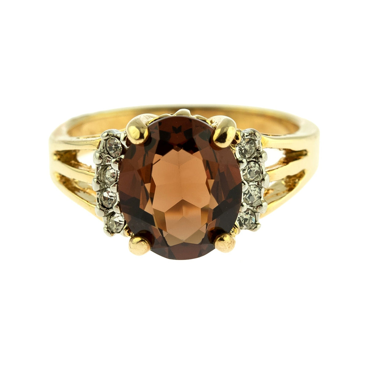 Vintage Ring 1980's Smoke Topaz Swarovski Crystal Ring 18k Gold  R1664 - Limited Stock - Never Worn