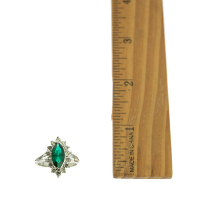 Vintage Ring Emerald and Clear Swarovski Crystals 18k White Gold Silver Ring May Birthstone R1891 - Limited Stock - Never Worn
