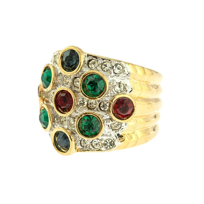 Vintage Ring Pave Multi Color and Clear Swarovski Crystal Ring 18k Gold  R3111 - Limited Stock - Never Worn