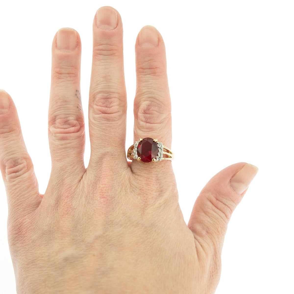 Vintage Ring 1980's Ruby Cubic Zirconia Ring with Clear Swarovski Crystals 18k Gold  R1664 - Limited Stock - Never Worn