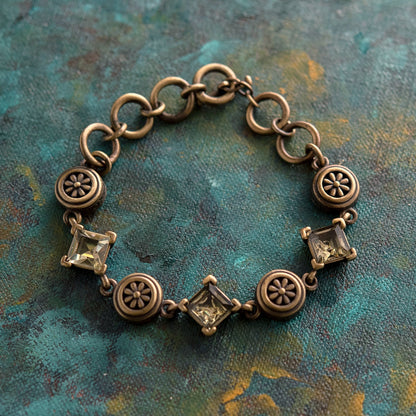 Vintage Ring Oscar De La Renta 7.5" Antique Gold Tone Bracelet with Glass Beads #OSB-498-AG - Limited Stock - Never Worn