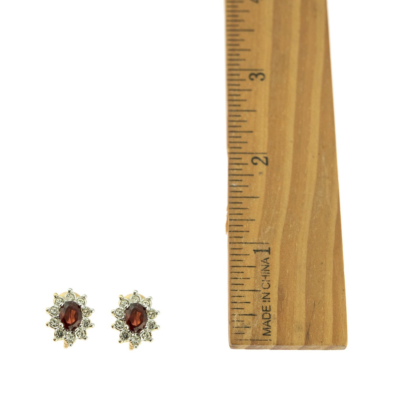 Vintage Earrings Genuine Garnet with Clear Swarovski Crystal Clip Earrings Antique Womans Jewelry E2950 - Limited Stock - Never Worn