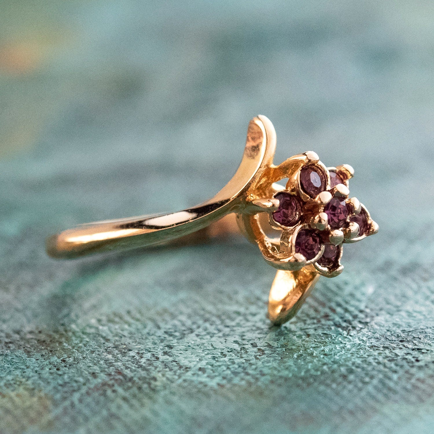 Vintage Ring 1970's Amethyst Swarovski Crystal Ring 18kt Gold Ring Size 9 Only R842 Antique Womans Jewelry - Limited Stock - Never Worn