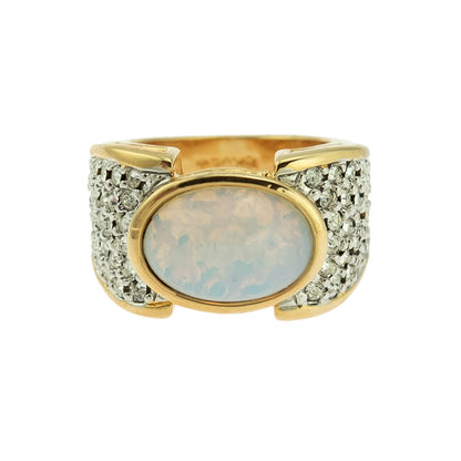Vintage Ring Genuine Pinfire Opal and Clear Swarovski Crystal Cocktail Ring 18k Gold Antique Jewelry for Women R1934