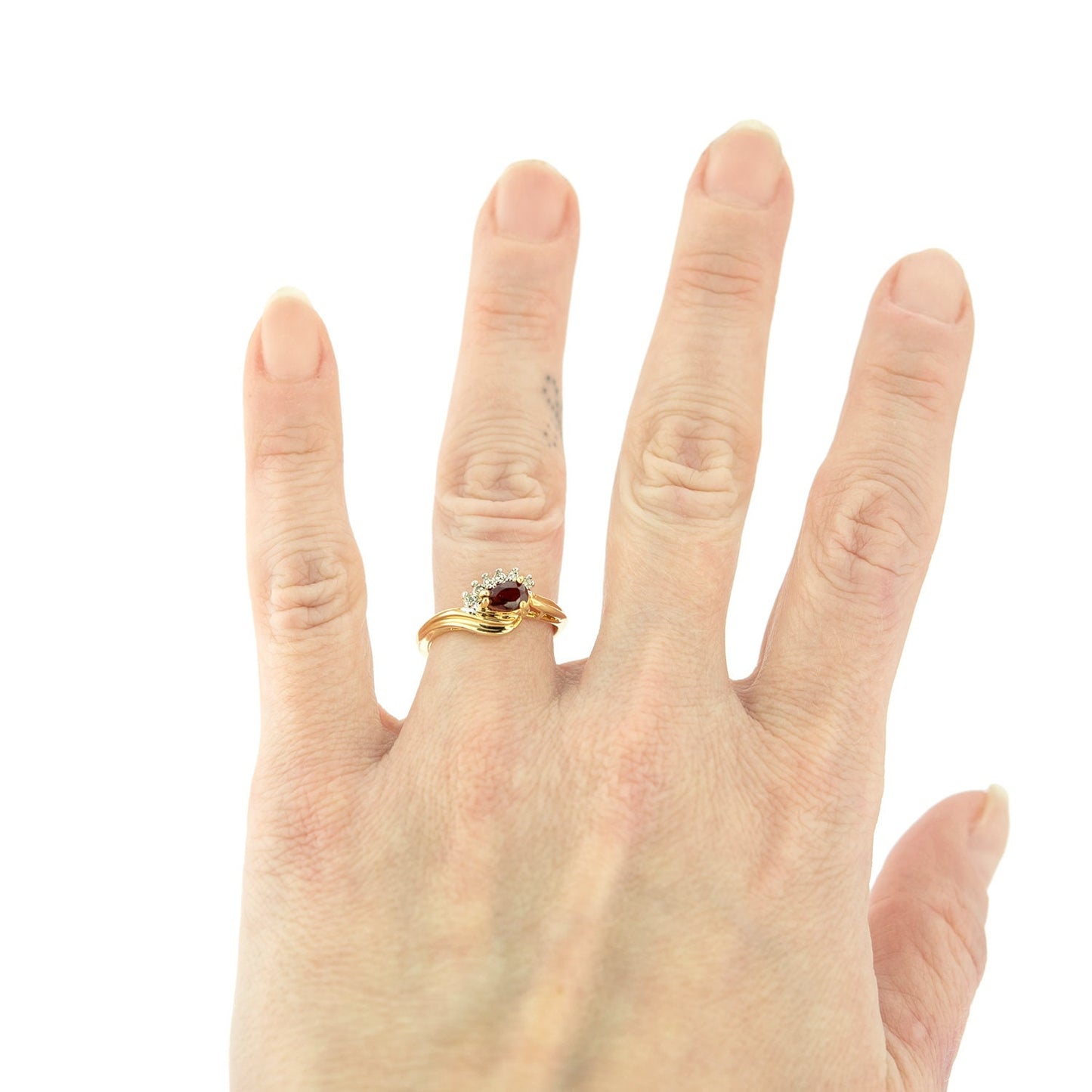 Vintage Ring Genuine Garnet and Clear Swarovski Crystals 18kt Gold Womans Antique Jewelry #R2945 - Limited Stock - Never Worn