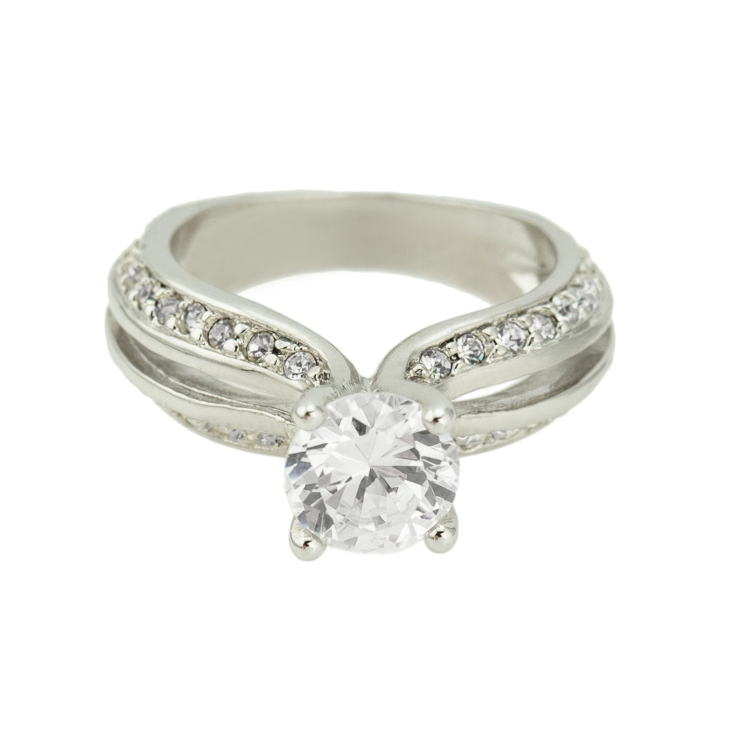 Vintage Ring Clear Cubiz Zirconia Solitaire Engagement Style Ring 1ct. Weight 18k White Gold Silver Electorplate #R2757-CCZW