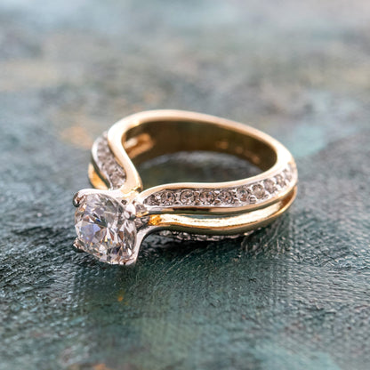 Vintage Ring Clear Cubic Zirconia Solitaire Engagement Style Ring 1ct. Weight 18k Gold Womans Jewelry #R2757-CCZY