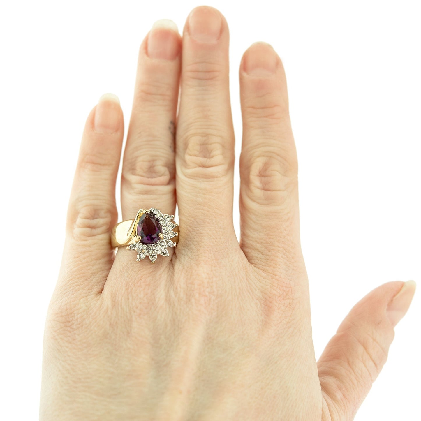 Vintage Ring Amethyst Cubic Zirconia and Clear Swarovski Crystals 18kt Gold  #R3163 - Limited Stock - Never Worn