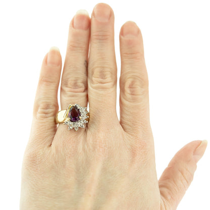 Vintage Ring Amethyst Cubic Zirconia and Clear Swarovski Crystals 18kt Gold  #R3163 - Limited Stock - Never Worn