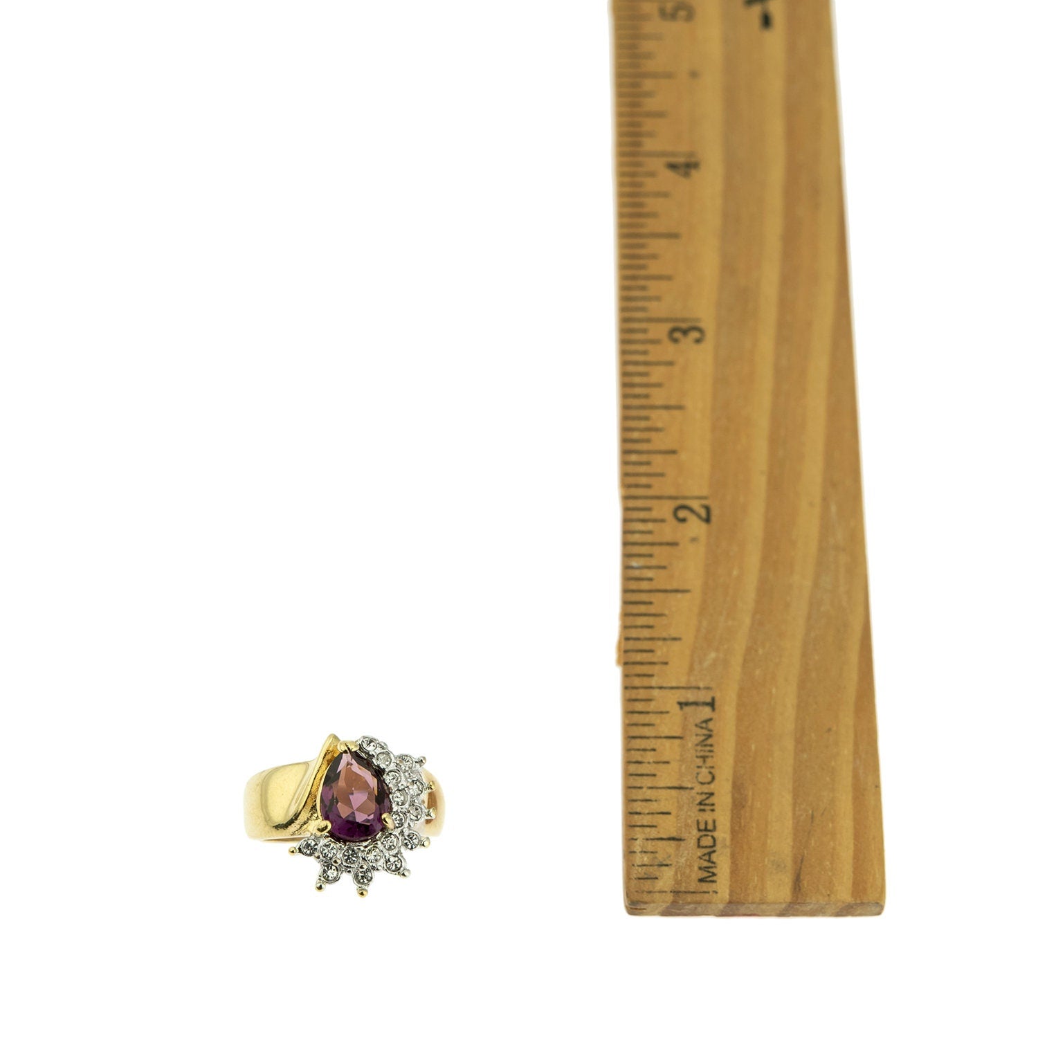 Vintage Ring Amethyst Cubic Zirconia and Clear Swarovski Crystals 18kt Gold  #R3163 - Limited Stock - Never Worn