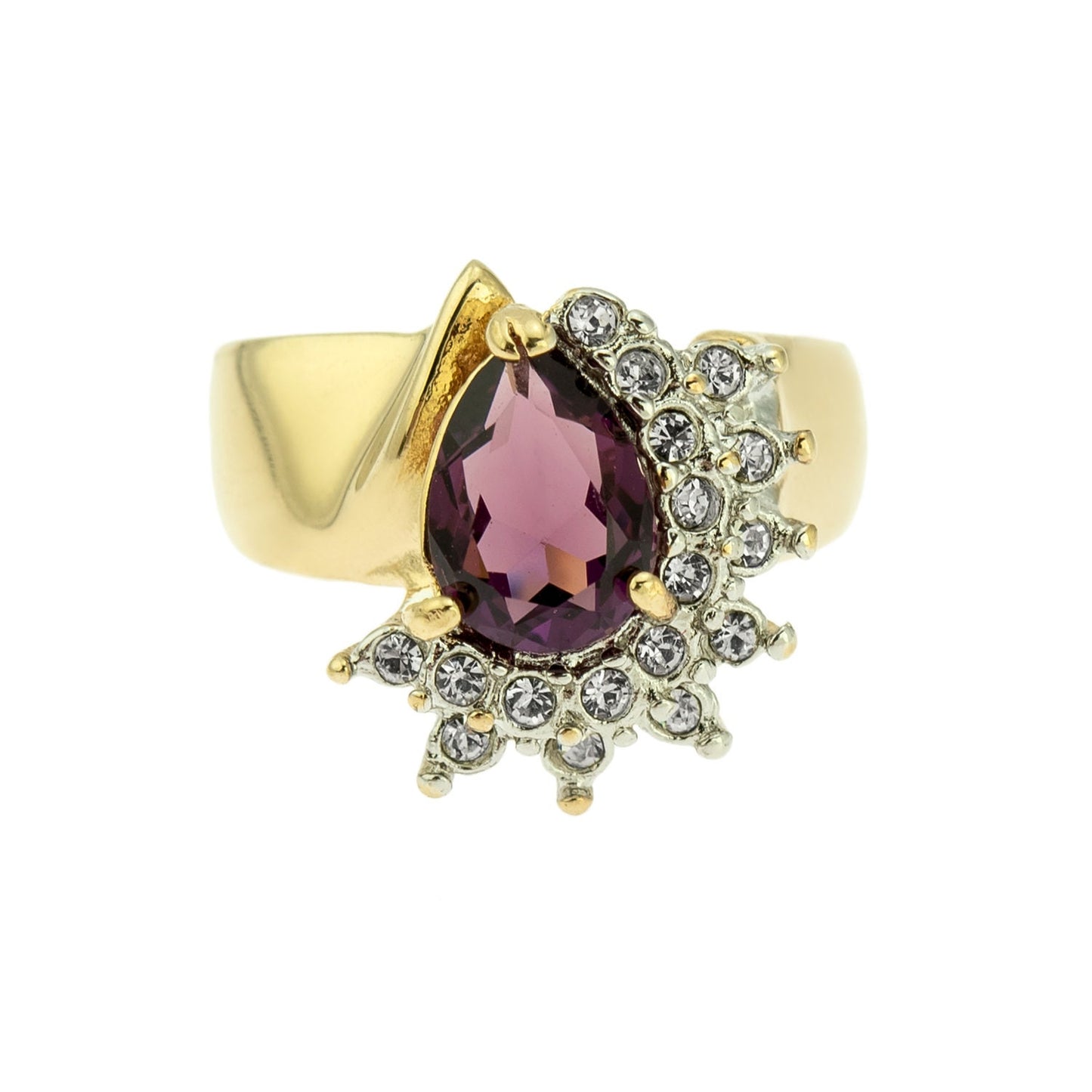 Vintage Ring Amethyst Cubic Zirconia and Clear Swarovski Crystals 18kt Gold  #R3163 - Limited Stock - Never Worn