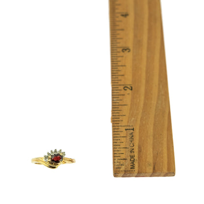 Vintage Ring Genuine Garnet and Clear Swarovski Crystals 18kt Gold Womans Antique Jewelry #R2945 - Limited Stock - Never Worn