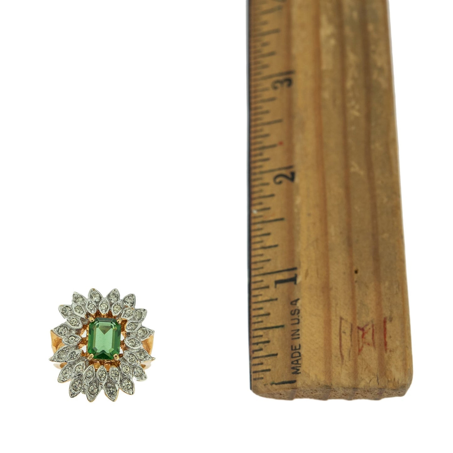 Vintage Ring 1970's Green Tourmaline and Clear Swarovski Crystals 18k Gold   #R1968-GTY - Limited Stock - Never Worn