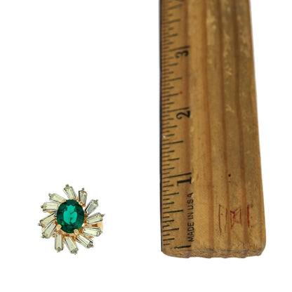 Vintage Ring Emerald and Clear Swarovski Crystal Cocktail Ring 18k Gold Made in the USA R1972-EY - Limited Stock - Never Worn