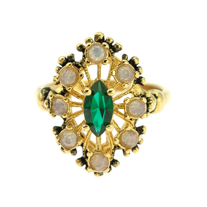 Vintage Ring Emerald and Pinfire Opal Cocktail Ring Birthstone 18kt Antique Jewelry for Women - Limited Stock - Never Worn