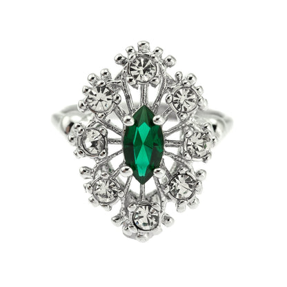 Vintage Ring Emerald and Clear Crystal Ring Birthstone Ring 18kt Antique Gold Made in America - Limited Stock - Never Worn