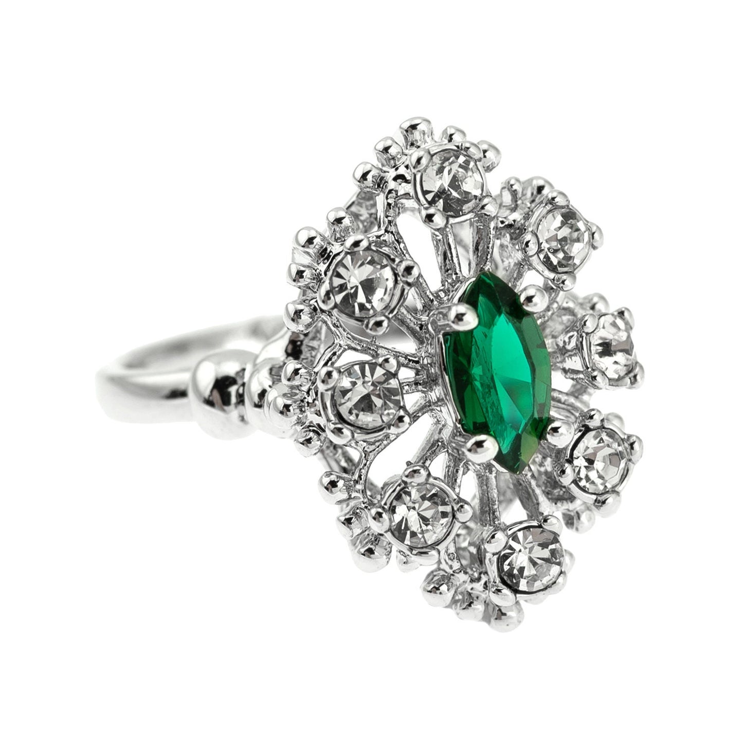 Vintage Ring Emerald and Clear Crystal Ring Birthstone Ring 18kt Antique Gold Made in America - Limited Stock - Never Worn