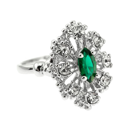 Vintage Ring Emerald and Clear Crystal Ring Birthstone Ring 18kt Antique Gold Made in America - Limited Stock - Never Worn