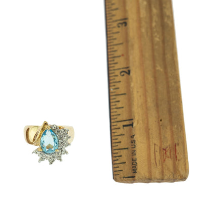 Vintage Ring Aquamarine Cubic Zirconia and Clear Swarovski Crystals 18kt Gold  #R3163-AQY - Limited Stock - Never Worn