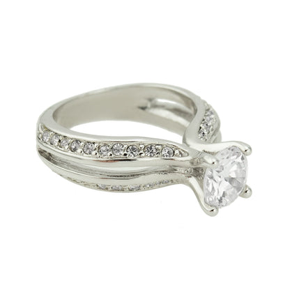 Vintage Ring Clear Cubiz Zirconia Solitaire Engagement Style Ring 1ct. Weight 18k White Gold Silver Electorplate #R2757-CCZW