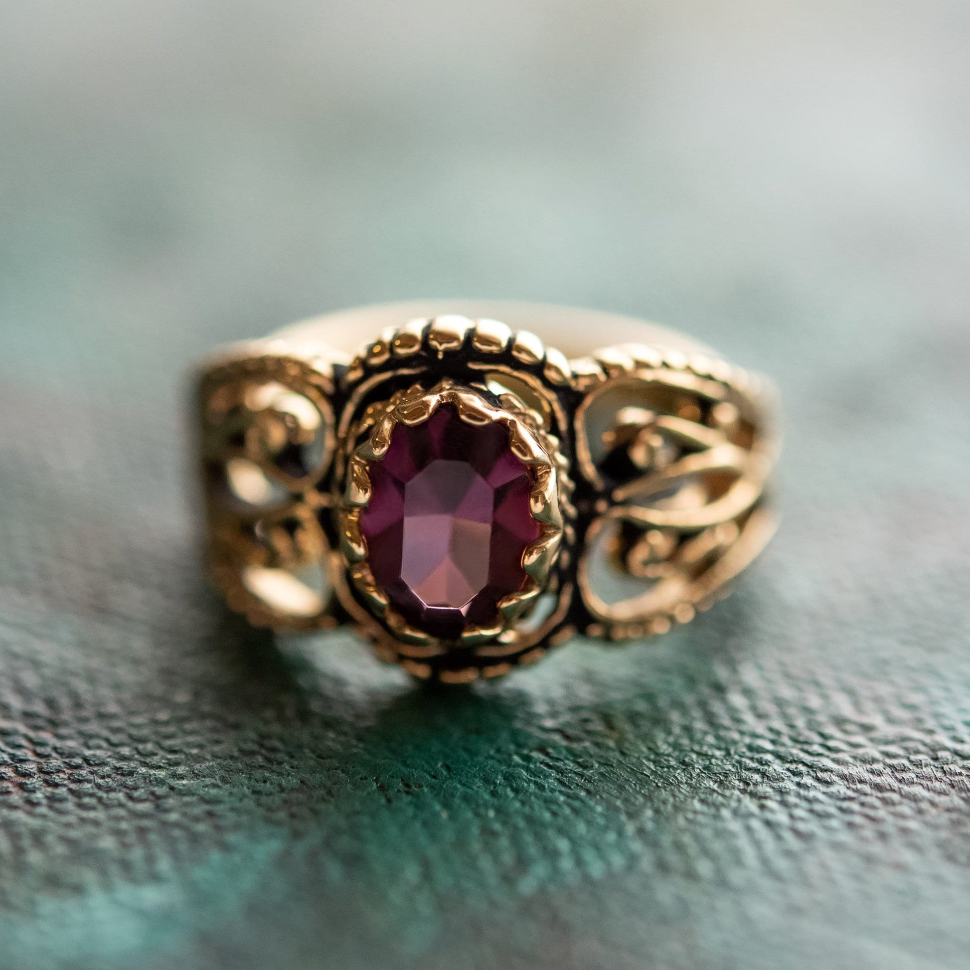 Vintage Ring Amethyst Crystal Ring Antique 18k Gold Womans Jewelry Rings Handmade Size R142-AAY - Limited Stock - Never Worn