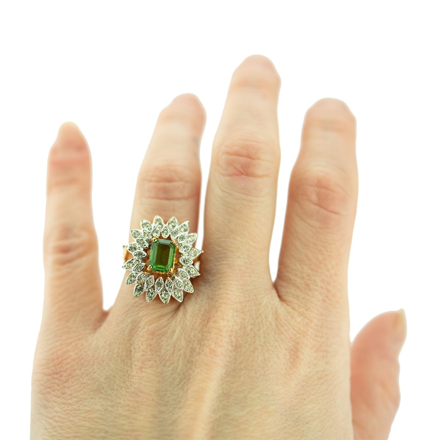 Vintage Ring 1970's Green Tourmaline and Clear Swarovski Crystals 18k Gold   #R1968-GTY - Limited Stock - Never Worn