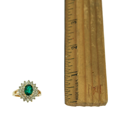 Vintage Ring Emerald and Clear Swarovski Crystals 18k Gold Antique Womans Jewelry Rings Emerald Size #R1352-EWY - Limited Stock - Never Worn