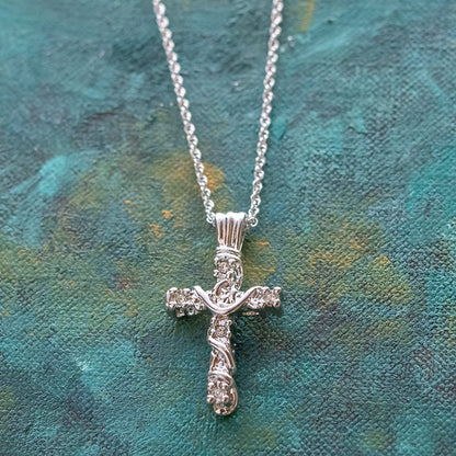 Vintage Cross Pendant with Swarovski Crystals 16 Inch White Gold Silver Plated Pendant Necklace #N624-W - Limited Stock - Never Worn