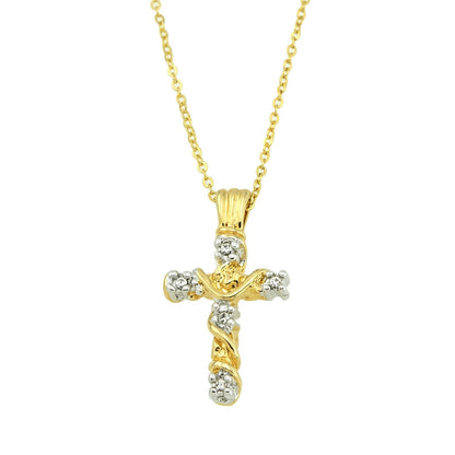 Vintage Cross Pendant with Clear Swarovski Crystals 16 Inch Two Tone Gold Plated Pendant Necklace #N624-YW