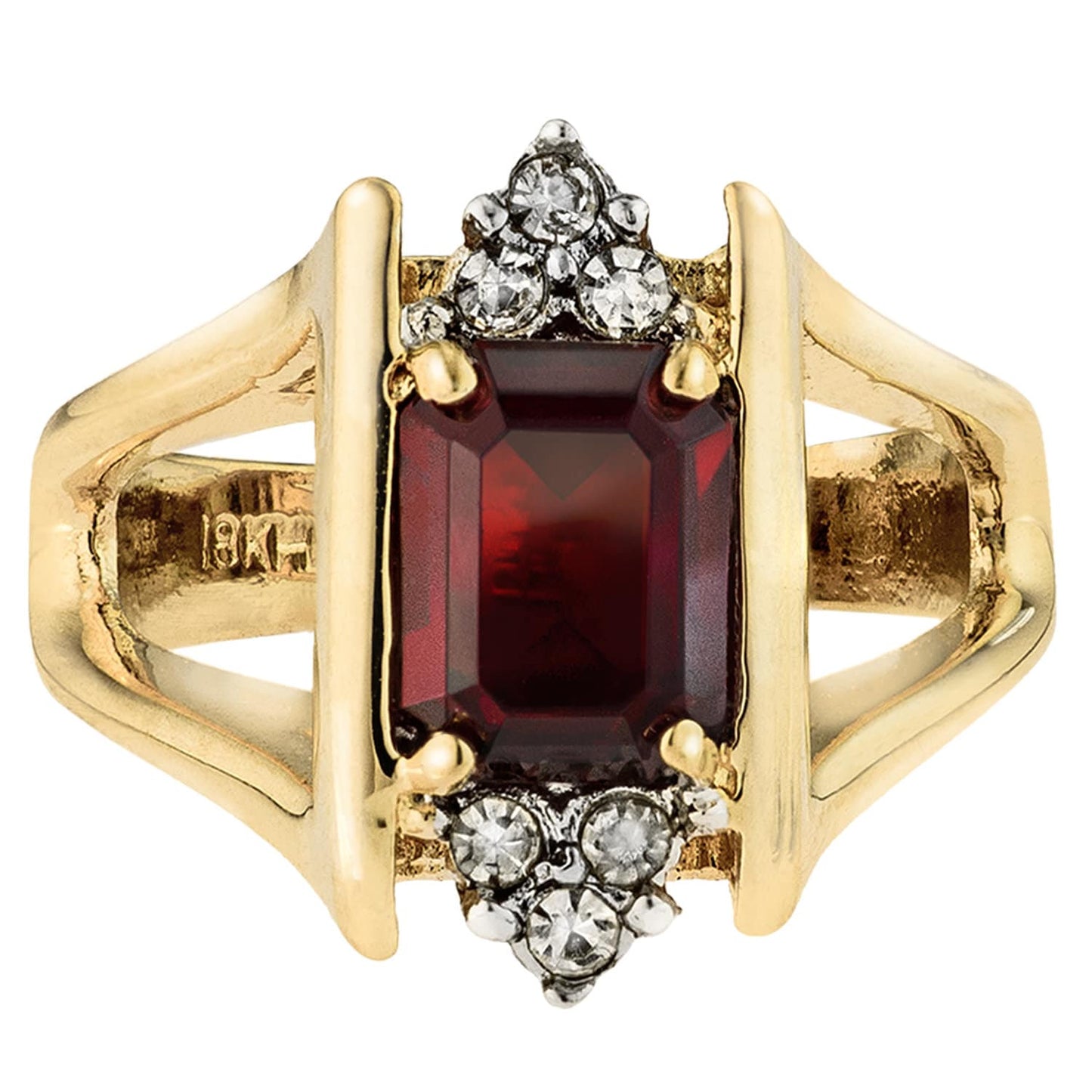 Vintage Ring 1980s Garnet and Clear Swarovski Crystals 18k Gold January Birthstone Womans Antique #R1747