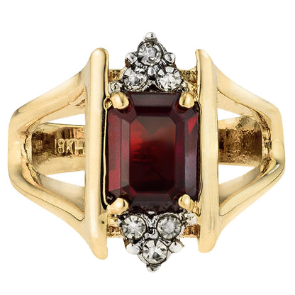 Vintage Ring 1980s Garnet and Clear Swarovski Crystals 18k Gold January Birthstone Womans Antique #R1747