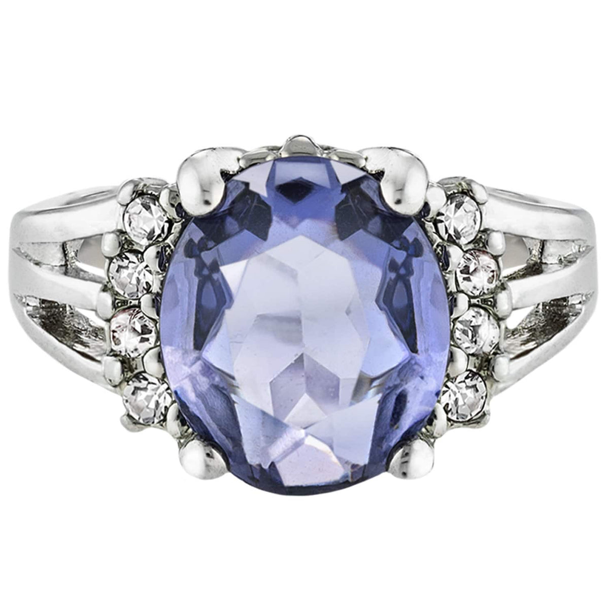 Vintage Ring 1980's Tanzanite Cubic Zirconia Ring with Clear Swarovski Crystals 18k White Gold Silver  R1664-AY - Limited Stock - Never Worn