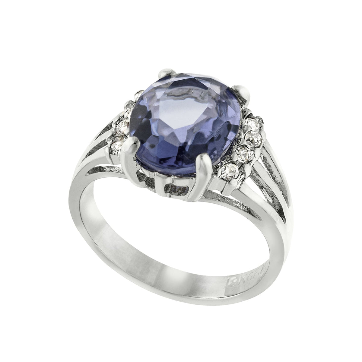 Vintage Ring 1980's Tanzanite Cubic Zirconia Ring with Clear Swarovski Crystals 18k White Gold Silver  R1664-AY - Limited Stock - Never Worn