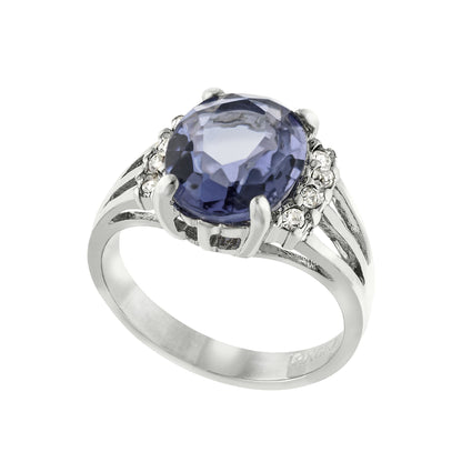 Vintage Ring 1980's Tanzanite Cubic Zirconia Ring with Clear Swarovski Crystals 18k White Gold Silver  R1664-AY - Limited Stock - Never Worn
