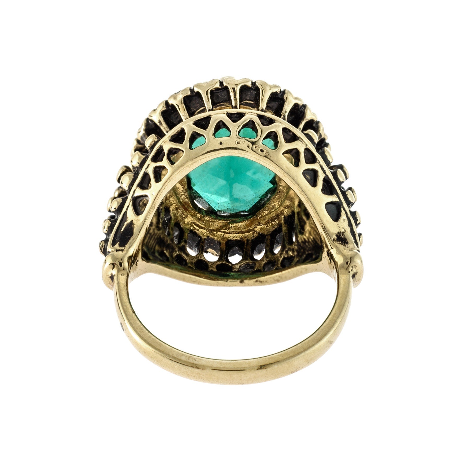 Vintage Ring Emerald and Clear Crystal Ring Edwardian Style 18k Gold Ring R169 - Limited Stock - Never Worn