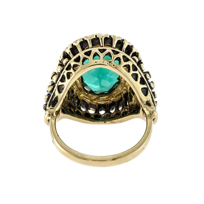 Vintage Ring Emerald and Clear Crystal Ring Edwardian Style 18k Gold Ring R169 - Limited Stock - Never Worn